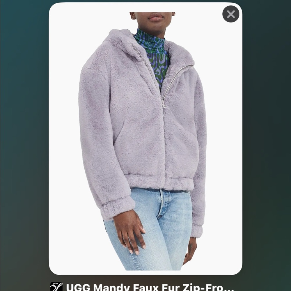 UGG Women's Gray Faux Fur Zip Up Hooded Jacket